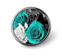 Black White Teal Gray Rose Flowers Round Badge Personalized Metal Lapel Pin Badges Fit Clothing Bags Hat Humorous Printed Brooch Badge Party Decorations Accessories for Men Women