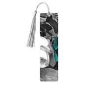 Black White Teal Gray Rose Flowers Wooden Bookmark Perfect Decoration for Bookmarks Lovers Students Reading Book Club