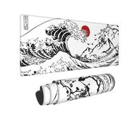 Black White The Great Wave Off Kanagawa Japanese Cherry Mouse Pad XL Extended Mouse Mat, Non Slip Rubber Base Stitched Edge Gaming Pc Large Mice Pad 31.5 X 11.8 Inch