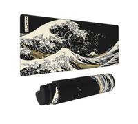 Black White The Great Wave Off Kanagawa Mouse Pad XL Extended Mat, Non Slip Rubber Base Stitched Edge Gaming Pc Desktop Large Mice Pad 31.5 X 11.8 Inch
