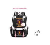 (Black White) The Wednesday Addams Family Kids Travel Backpack Usb Schoolbag Cable Charging