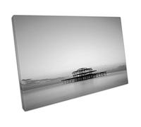 Black & White The west pier of Brighton after sunset England Ready to Hang Wall Art Print Picture For Home Office Decor 91x61cm (36x24In)