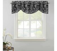 Black White Theme Tie Up Valances Curtain, Modern Bread Coffee Pot Milk Drink Minimalist Adjustable Rod Pocket Short Window Treatment Tie Up Curtains Valances for Kitchen Bathroom 54x18 Inches