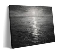 Black White Thick Texture Ocean Moon Reflection Minimal Landscape Wall Art Canvas Printed Posters, Calm Coastal Decor for Living Room Bedroom Bathroom Office Entryway Home Decor 24x36inch