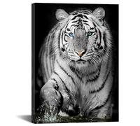 Black & White Tiger Canvas Wall Art Wild Animal Picture Wall Decoration Blue Eyed Tiger Prints on Canvas for Living Room Bedroom Modern Home Decor Ready to Hang 12x16 Inch Stretched and Framed Artwork