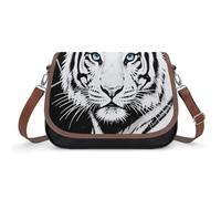 Black White Tiger Crossbody Bags for Women, Leather Casual Purse With Adjustable Strap Trendy Sling Bag Spacious Women's Handbag for Travel Party Beach