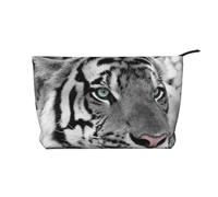 Black White Tiger Print, Cosmetic Bag Corduroy Makeup Bag Portable Travel Toiletry Bag