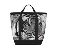 Black White Tiger Print,Lunch Bags Large Capacity Insulated Tote Bag For Women Men Work Picnic Travel