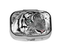Black White Tiger Print,Meta Pill Box 2 Compartment Medicine Case,Portable Organizer,Rectangle Meta Portable Organizer Pill Box 822 Compartment Medicine Case