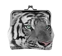 Black White Tiger Print, PU Leather Coin Purse, Small Wallets, Change Pouch with Kiss Lock Clasp Buckle, Change Purse