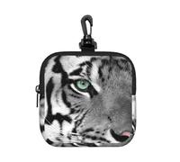 Black White Tiger Print, Square Zipper Storage Bag, Neoprene Coin Purse, Small Wallets, Change Pouch, Change Purse