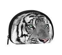 Black White Tiger Print, Women's Storage Bag Shell Makeup Bag Small Coin Purse Shell Change Pouch