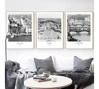 Black White Travel Poster Venice Florence Rome Italy Photography Print Italy Cities Wall Art 3 Pieces Canvas Painting Picture Home Decor 40Cmx60Cm No Frame