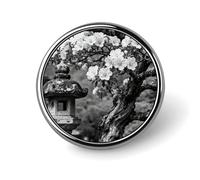 Black White Tree Flower Badge Exquisite Round Alloy Brooch Cute Brooch Fashion Name Badge Lightweight Elegant Pin Compact Circular Alloy Lapel Pin for Id Club Event Souvenir Gift