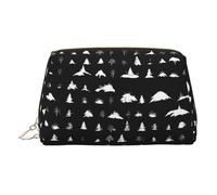 Black & White Trees Print Makeup Bag, Cosmetic Bag,Women Pu Leather Cosmetic Bags with Wrist Strap Travel Toiletry Pouch Makeup Bag