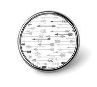 Black White Tribal Ethnic with Arrows Native American Style on White Round Brooch Pin, Unisex Smooth Surface Lapel Tie Pin, Lightweight Badge Jewelry Crafts Decor for Costume Accessory Men Women