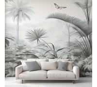 Black White Tropical Photo Wallpaper, Jungle Botanical Wallpaper Mural, 250x175cm Wall Paper for Bedroom Living Room, Non-Woven Wall Mural Room Decor EL&D81