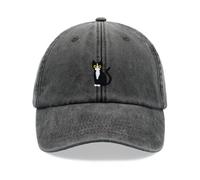 Black & White Tuxedo Cat Baseball Cap Vintage Washed Unisex Dad Hat Adjustable Black