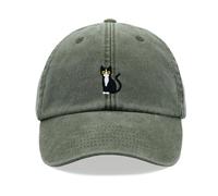 Black & White Tuxedo Cat Baseball Cap Vintage Washed Unisex Dad Hat Adjustable Olive