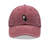 Black & White Tuxedo Cat Baseball Cap Vintage Washed Unisex Dad Hat Adjustable Red