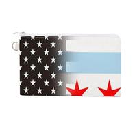 Black White U.S.A Chicagos Flag Portable Canvas Coin Purse Fashion Pencil Case Travel Makeup Bag