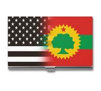 Black White U.S.A Liberation Flag Business Card Wallet Credit Card Holder Metal Square Small Pocket Purse
