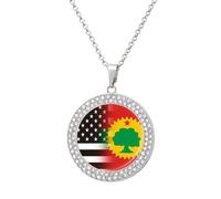 Black White U.S.A Liberation Flag Round Pendant Necklace Diamond Edging Brilliant Personalized Jewelry Gifts for Women Silver-style