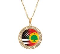 Black White U.S.A Liberation Flag Round Pendant Necklace Diamond Edging Brilliant Personalized Jewelry Gifts for Women Golden-style