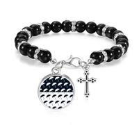Black White Umbrella Rain Weather Beaded Bracelet Boho Jewelry for Men Women