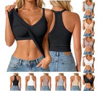 Black White Vest Tops Women Deep V Neck Tank Top Summer Camisole Light Green Ribbed Cami Sexy Basic Strappy Ladies Racerback Fitted Slim Sleeveless Vests Girls Casual Yoga Gym Daily Going Out Tops 3XL