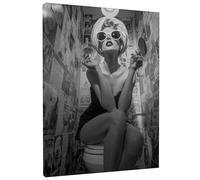 Black White Vintage Glamour Canvas Wall Art, Retro Style Poster Prints, Modern Home Decor for Living Room, Bedroom, Bathroom, Wrapped Canvas 16x20 Inch