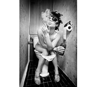 Black White Wall Art Party Girl in Bathroom Retro Photo Print Poster Fun Drinking Theme Home Bar, Bathroom, or Dorm Room Decor (A2 420 x 594mm)