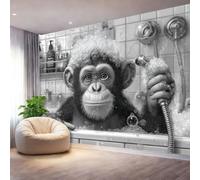 Black White Wallpaper - Painted Monkeys Bubbles Bathtub Wall Mural - Wall Murals for Office Living Room Bedroom Sofa TV Background Large Mural Poster - 300 x 210 cm (W x H)