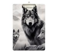 Black White Wolf Family Acrylic Clipboard, Low Profile Clipboards for Nurses, A4 Letter Size 12.5 x 9 Inches Silver Clip