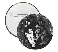 Black White Wolf in Dreamcatcher on Dark Grey Background 5 PCs Round Tinplate Badge, Badge Lapel Tie Pin, Lightweight Button Badge for Women Men Office Worker Teacher Student Decor