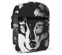 Black White Wolf in Dreamcatcher on Dark Grey Background Adjustable Fanny Waist Pack Pouch, Waterproof Crossbody Runners Bag Wallet for Gym Hiking Fitness Women Men 6.1 x 2.2 x 7.9 inch