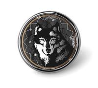 Black White Wolf in Dreamcatcher on Dark Grey Background Round Badge Smooth Surface Lapel Tie Pin, Lightweight Badge for Women Men Office Worker Nurse Teacher Student Shirts Backpack