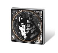 Black White Wolf in Dreamcatcher on Dark Grey Background Square Badge Smooth Surface Lapel Tie Pin, Lightweight Badge for Women Men Office Worker Nurse Teacher Student Shirts Backpack