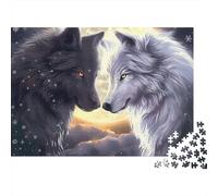 Black White Wolves 1000pc Wolves Moon Art Thick Cardboard Puzzle for Stress Relief Seekers Christmas Gathering Home Decor Collectible Item holiday pastime 38x26cm/1000pcs