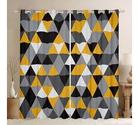 Black White Yellow 46x72 Blackout Curtains For Bedroom,Light Grey Dark Gray Geometric Window Curtains Triangle Diamond Curtains & Drapes Microfiber Window Treatments 2 Panels