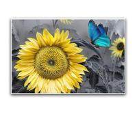 Black White Yellow Wall Art Kitchen Poster Sunflower Butterfly Vintage Style Oil Painting Print, Yellow Blue Gray Color Pop Wall Art, Botanical Canvas Decor for Living Room Bedroom Offices Farmhouse