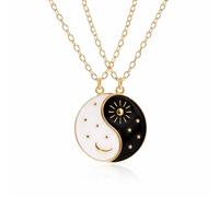 Black & White Yin Yang Moon Pendant Necklace Set for Couples and Best Friends, Matching Celestial Friendship Jewellery with Stainless Steel Chain, Symbolic Gift for Shared Bonds (White & Black)