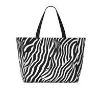 Black & White Zebra Beach Travel Bag - Foldable Spacious Large Capacity Beach Bag Tote Bag With Zipper, Black, One Size