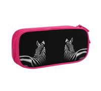 Black & White Zebra Large Capacity Double Layer Pencil Case,Customizable Full Print Polyester Fabric Organizer-School, Office, Travel Makeup Pouch
