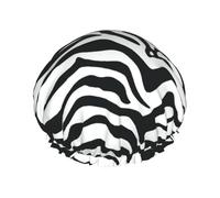 Black White Zebra Pattern,Shower Cap Nightcap Double Layer Waterproof Elastic Bath Cap Reusable Hair Cap