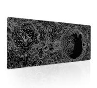 Black Whtie Topographic Gaming Mouse Pad XL Topo Moon Relief Map Extended Large Mat Mousepad Desk Pad Non-Slip Rubber Base Stitched Edge Long Keyboard Playmat for Desk Computer,31.5×11.8 Inch