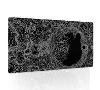 Black Whtie Topographic Gaming Mouse Pad XL Topo Moon Relief Map Extended Large Mat Mousepad Desk Pad Non-Slip Rubber Base Stitched Edge Long Keyboard Playmat for Desk Computer,24x14 Inch