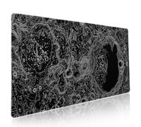 Black Whtie Topographic Gaming Mouse Pad XXL Topo Moon Relief Map Extended Large Mat Mousepad Desk Pad Non-Slip Rubber Base Stitched Edge Long Mousepad for Desktop Office Desk, 35.4 x 15.7 in