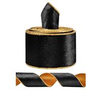 Black Wide Velvet Ribbon Wired for Christmas Tree, Garland, Wreath, 2.5 Inch 5 Yards