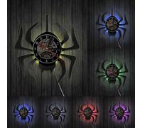 Black Widow Spider Art Wall Clock Spooky Spider Araneid Halloween Party Wall Decor Vinyl Record Clock Animals Modern Wall Art With LED